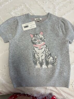 Gray Cat Graphic Kids Short-Sleeve Sweater Top